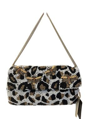 NWT Beaded Black, White & Gold Leopard Shoulder Bag